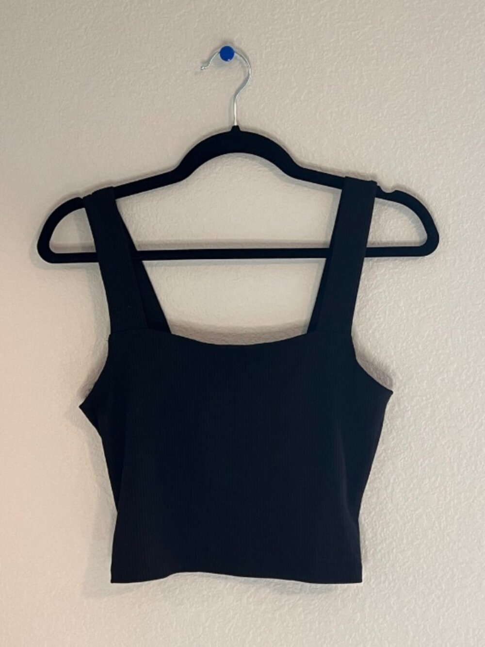 American Eagle Black Ribbed Crop Top Wide Strap Square Neck Women's M